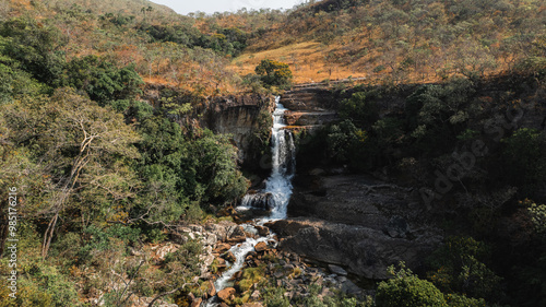drone photo of Rainha do Prarta waterfall, Complexo Rei do Prata, Cavalcante, Chapada dos Veadeiros, Goiás, Brazil