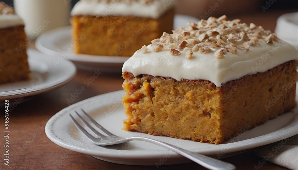 piece of sweet potato cake with cream cheese icing on a plate piece of sweet potato cake with cream cheese icing on a plate