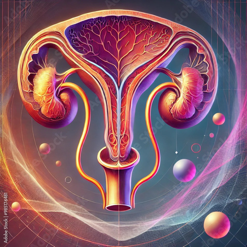 A realistic anatomical a bladder, showing connections to the urethra and important internal structures