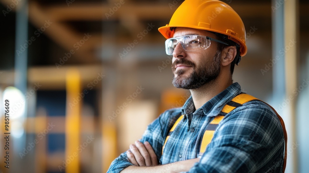 Construction Worker in Safety Gear at Job Site Construction Worker in Safety Gear at Job Site