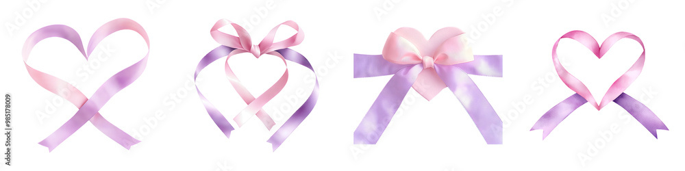 Ribbon bow tied in a heart shape, pastel pinks and purples, watercolor style Ribbon bow tied in a heart shape, pastel pinks and purples, watercolor style