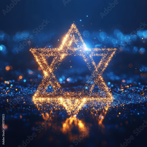 Sparkling Star of David in Cosmic Night Sky. photo