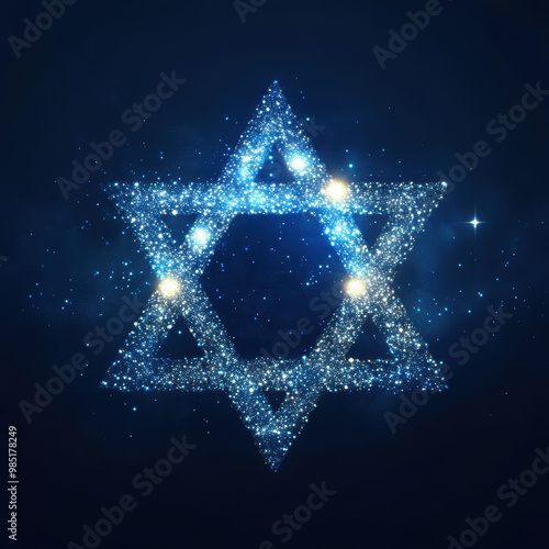 Sparkling Star of David in Cosmic Night Sky. photo