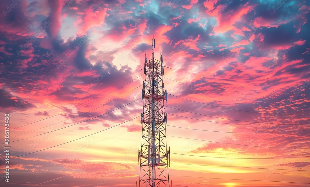 Tall signal tower with beautiful sky. Tall signal tower with beautiful sky.