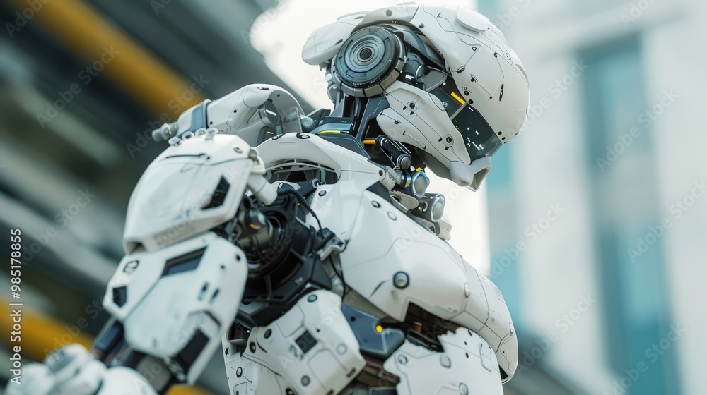 Fototapeta premium Advanced AI-powered robotic exoskeleton for industrial use.