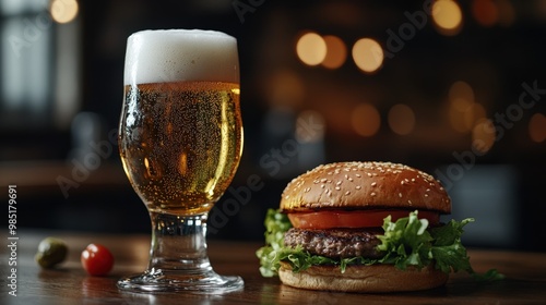 Beer and burger ready to serve