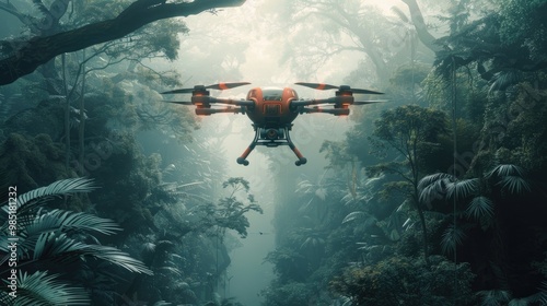 Futuristic AI-driven environmental conservation drones.