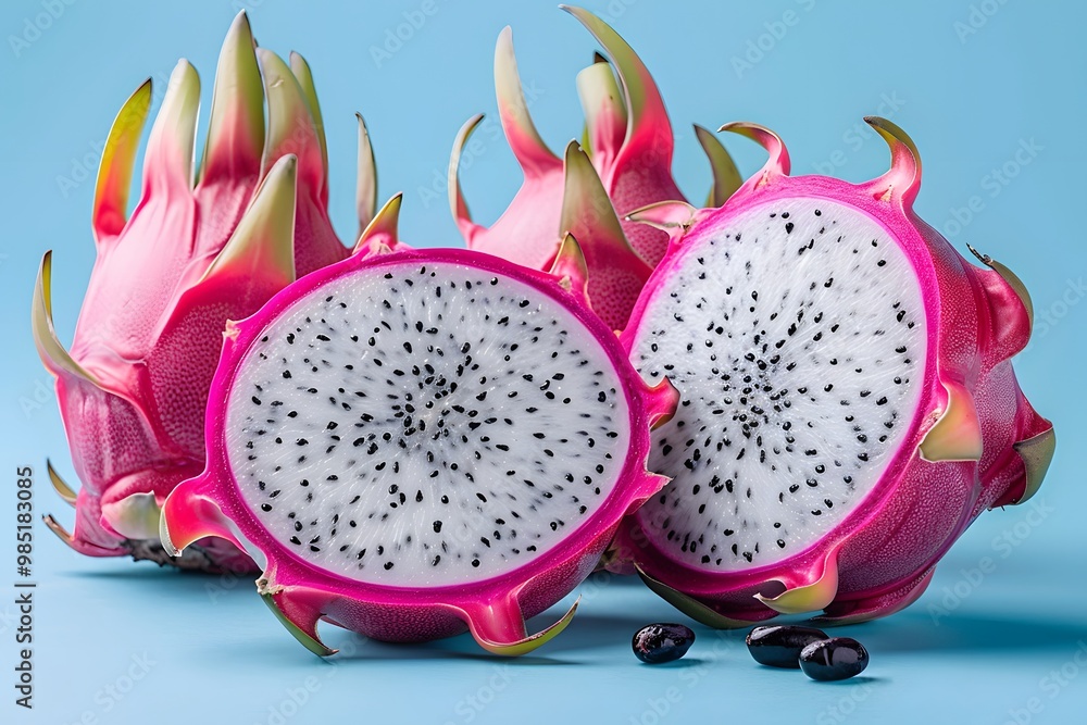 Dragon fruit with white flesh and black seeds. Dragon fruit with white flesh and black seeds.