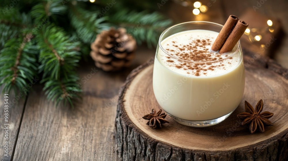 A Glass of Eggnog with Cinnamon Sticks and Star Anise A Glass of Eggnog with Cinnamon Sticks and Star Anise