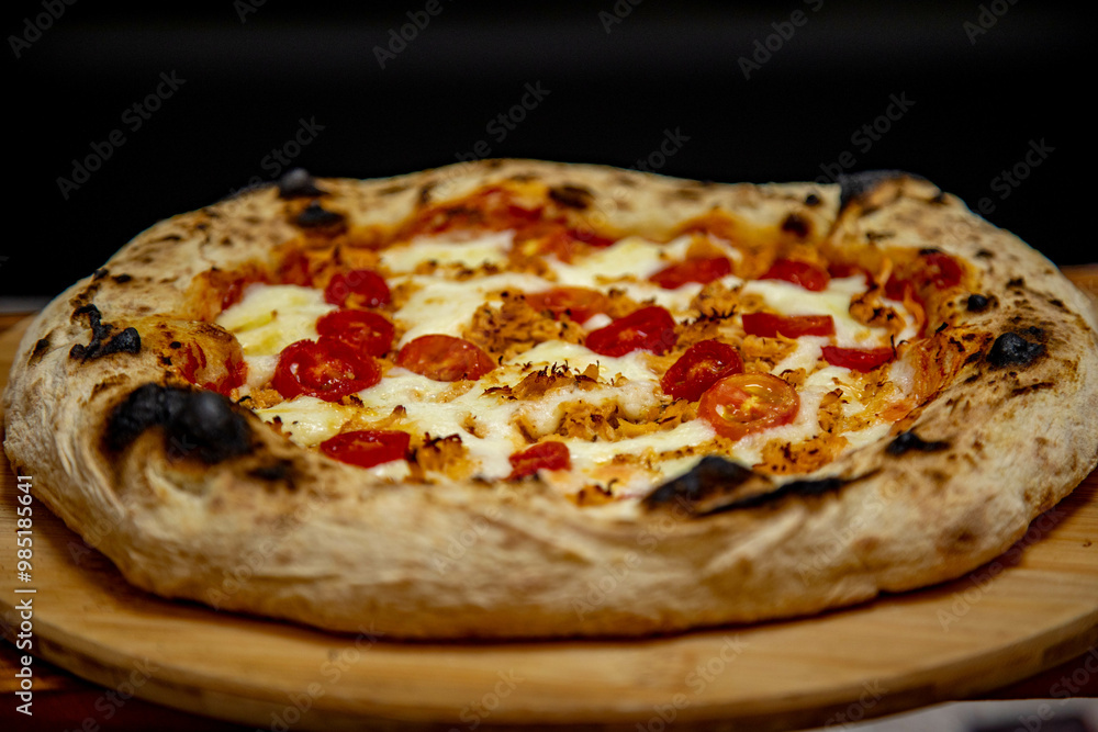 Traditional Brazilian artisan chicken pizza with catupiry cheese. Frango com catupiry Traditional Brazilian artisan chicken pizza with catupiry cheese. Frango com catupiry