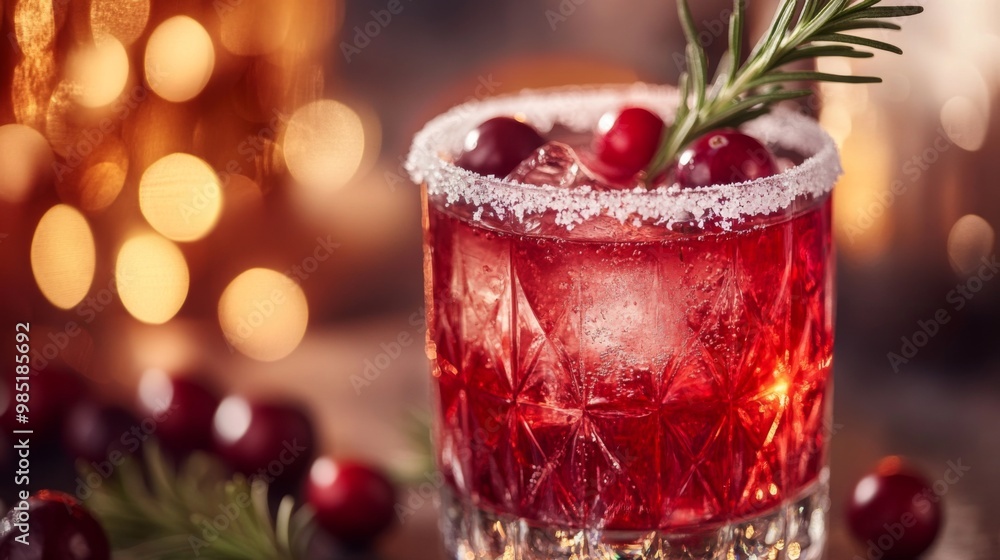 Cranberry Rosemary Cocktail with Sugar Rim and Ice Cranberry Rosemary Cocktail with Sugar Rim and Ice