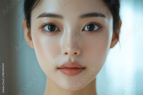 Close-up Portrait of a Young Woman with Smooth Skin and Dark Hair