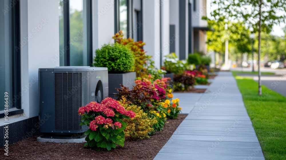 Air Conditioning Unit by Colorful Flower Beds Air Conditioning Unit by Colorful Flower Beds