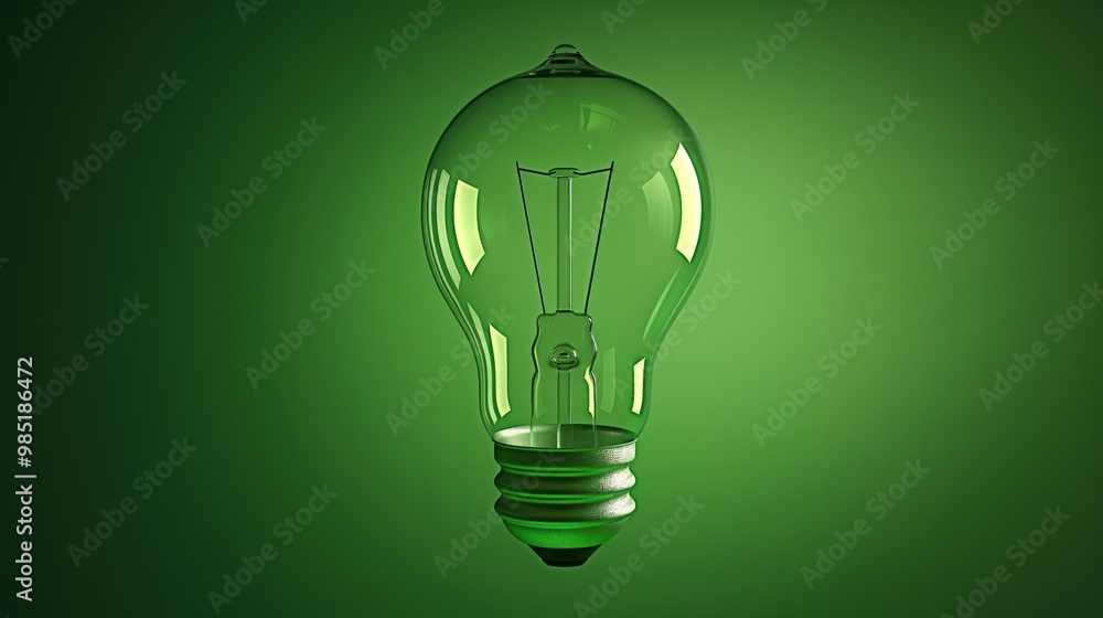 Green light bulb on a green background represents sustainable energy concept. Symbol of eco-friendly power source, renewable electricity, alternative energy solution. Green light bulb on a green background represents sustainable energy concept. Symbol of eco-friendly power source, renewable electricity, alternative energy solution.
