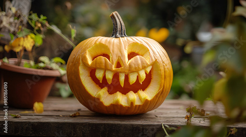 A child’s first pumpkin carving experience, with a simple but heartfelt design. photo