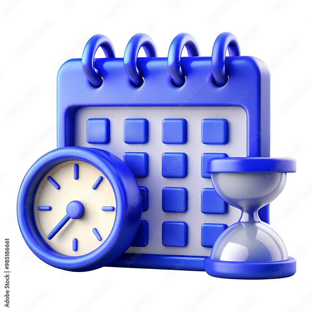 Time Themed 3D Icon Design Visualizing Extended Warranty with Clocks, Calendars, and Hourglasses