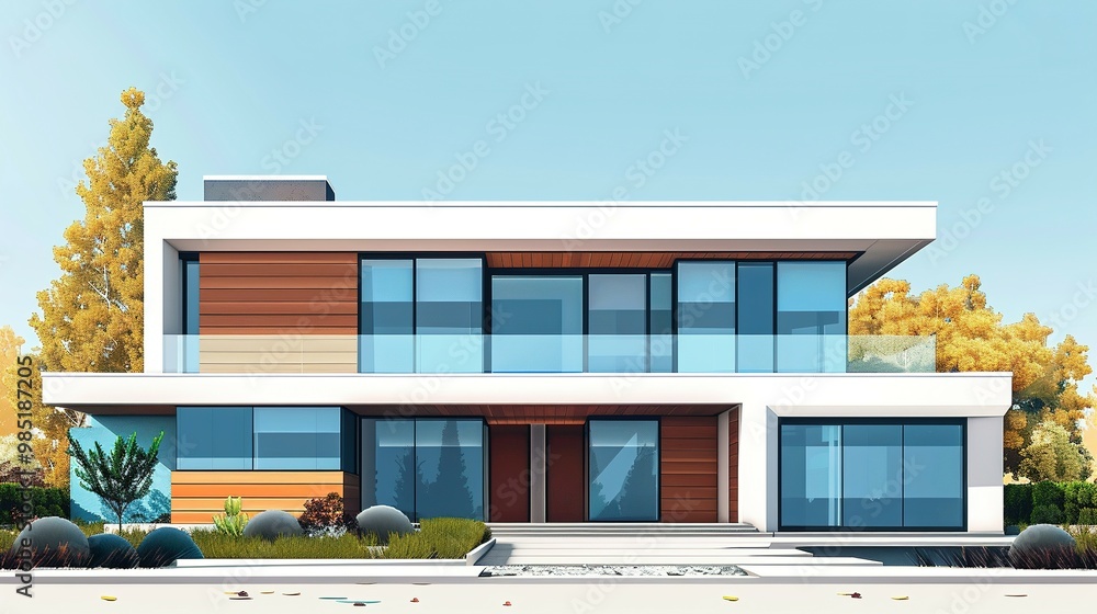 Modern Two-Story House with Large Windows and Balcony Modern Two-Story House with Large Windows and Balcony