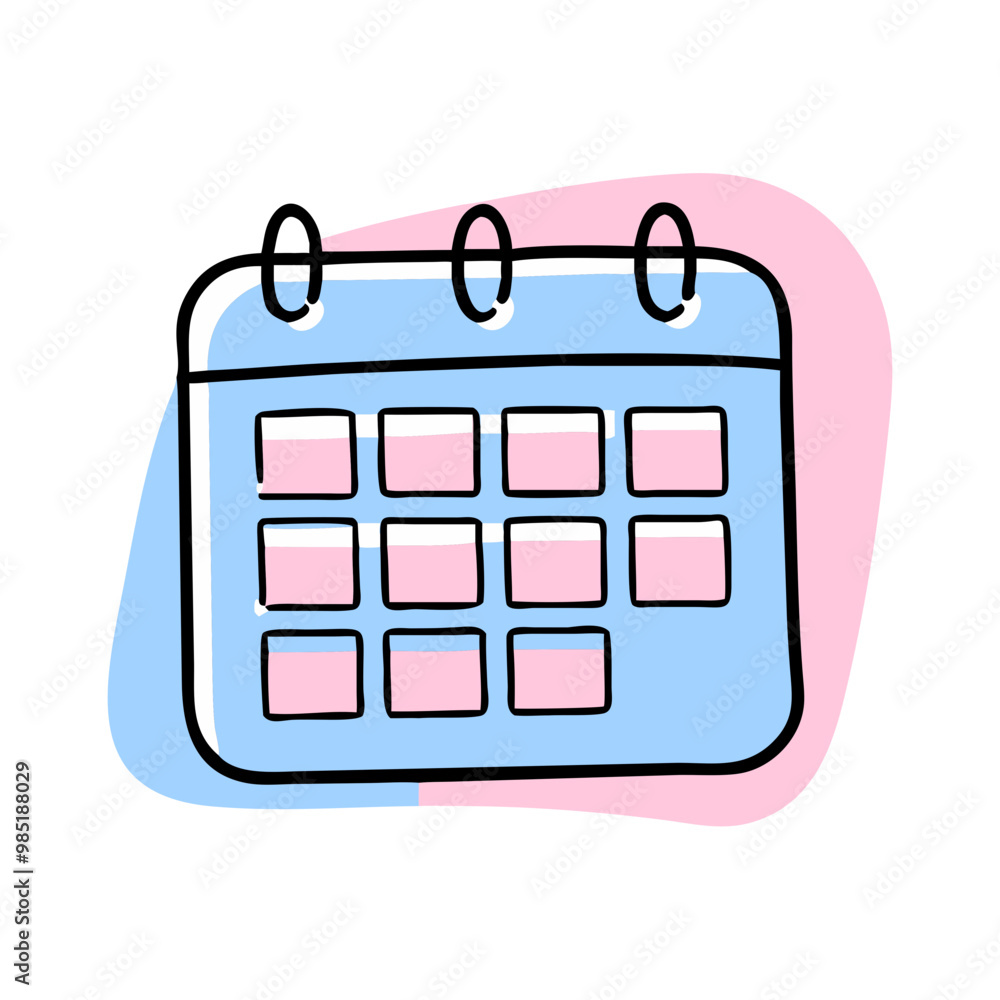 A colorful calendar with pink and blue hues. The calendar is a stylized drawing of a calendar, featuring a mix of pink and blue colors. The design is playful and whimsical A colorful calendar with pink and blue hues. The calendar is a stylized drawing of a calendar, featuring a mix of pink and blue colors. The design is playful and whimsical