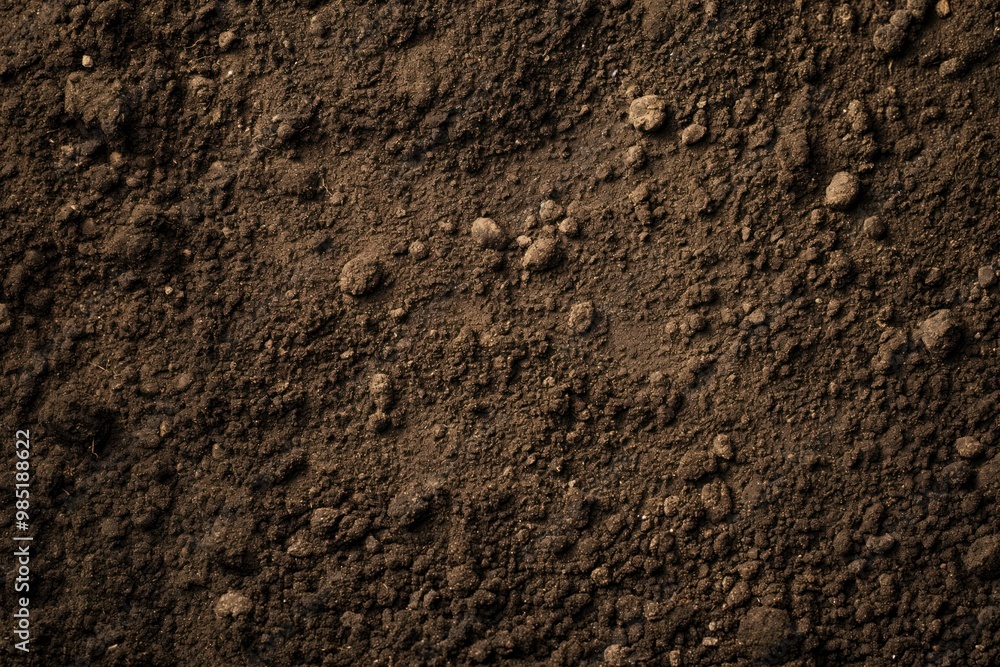 Top view of fertile soil with textured ground surface. Dark brown color with visible compost and humus. Eco-friendly and natural environment for farming and gardening. Top view of fertile soil with textured ground surface. Dark brown color with visible compost and humus. Eco-friendly and natural environment for farming and gardening.