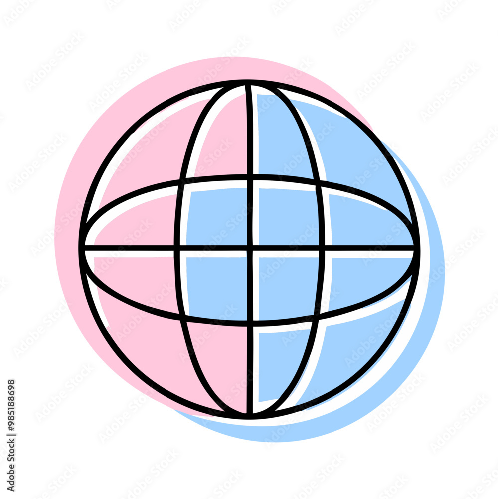 A blue and pink globe with a white background. The globe is outlined in black. The globe is a symbol of the world and the colors represent the diversity of the world A blue and pink globe with a white background. The globe is outlined in black. The globe is a symbol of the world and the colors represent the diversity of the world