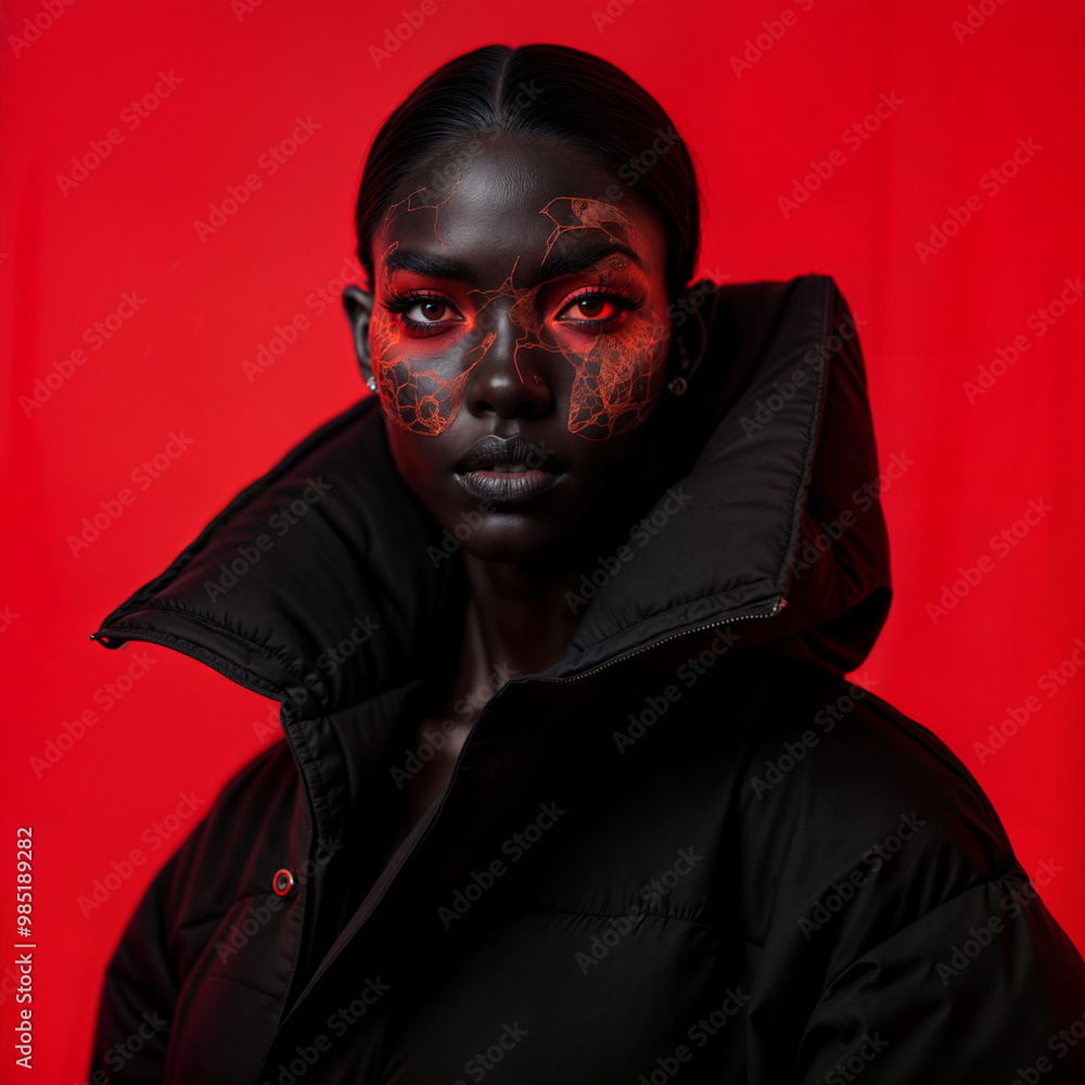 fashion face makeup camouflage red black coat fashion face makeup camouflage red black coat