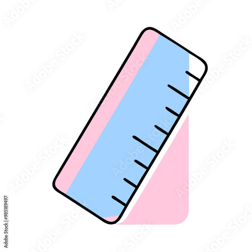 A ruler with blue and pink stripes. The ruler is a ruler that is used to measure things