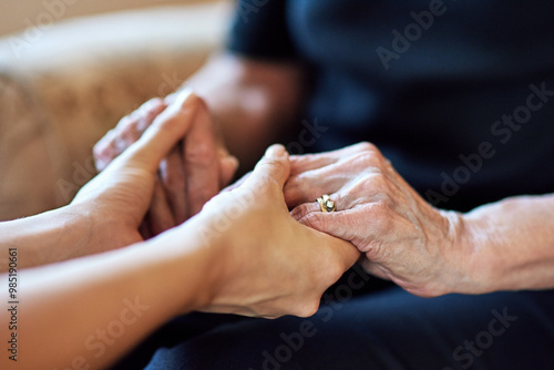 Schilderij op canvas Senior, hope or people holding hands for praying, support or comfort for care, trust or worship