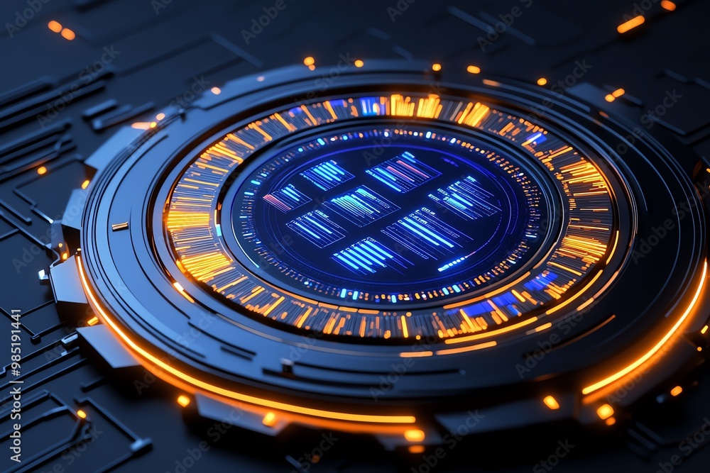 Naklejka premium Abstract circular chart, with glowing segments representing key business data points