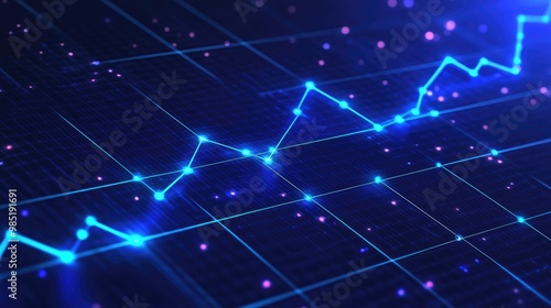 Abstract blue glowing line graph with grid and bokeh effect on dark background.