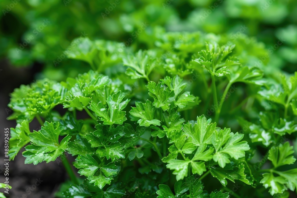 Close-up of fresh parsley leaves. Perfect for illustrating culinary, gardening, or health-related content. Close-up of fresh parsley leaves. Perfect for illustrating culinary, gardening, or health-related content.