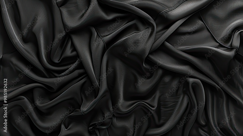 Black satin fabric with soft folds. Use this photo for a luxurious and elegant design. Black satin fabric with soft folds. Use this photo for a luxurious and elegant design.