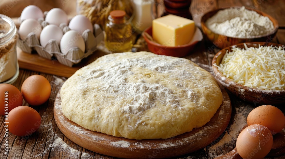 Fresh dough ready for baking. It's perfect for creating various recipes like bread, pizza, or pastry. Fresh dough ready for baking. It's perfect for creating various recipes like bread, pizza, or pastry.