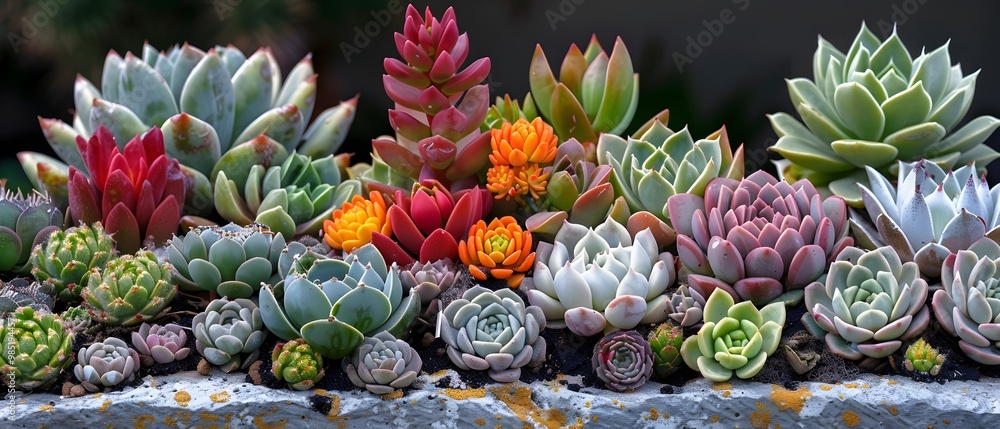Fototapeta premium Succulent garden with variety of shapes and colors.