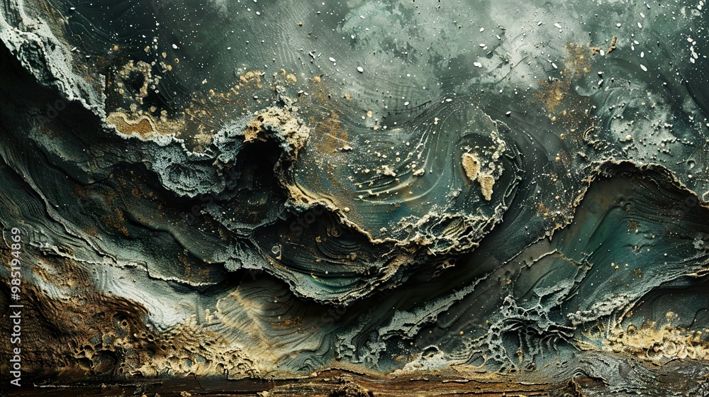 Fototapeta premium Abstract Stone Texture: Green and Gold Landscape