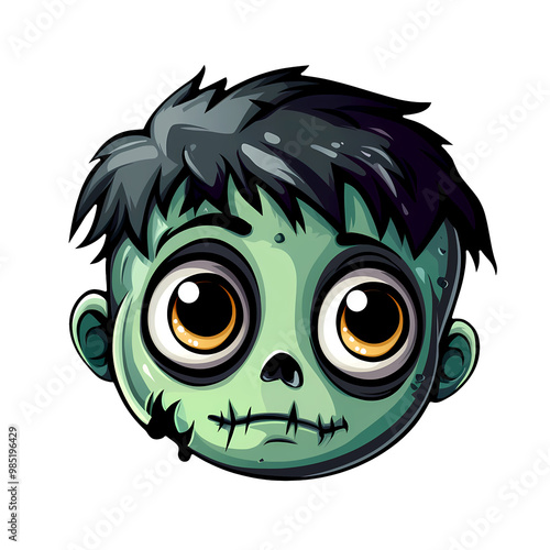 A Whimsical Cartoon Zombie Face With Big Eyes, Ideal for Halloween Decorations