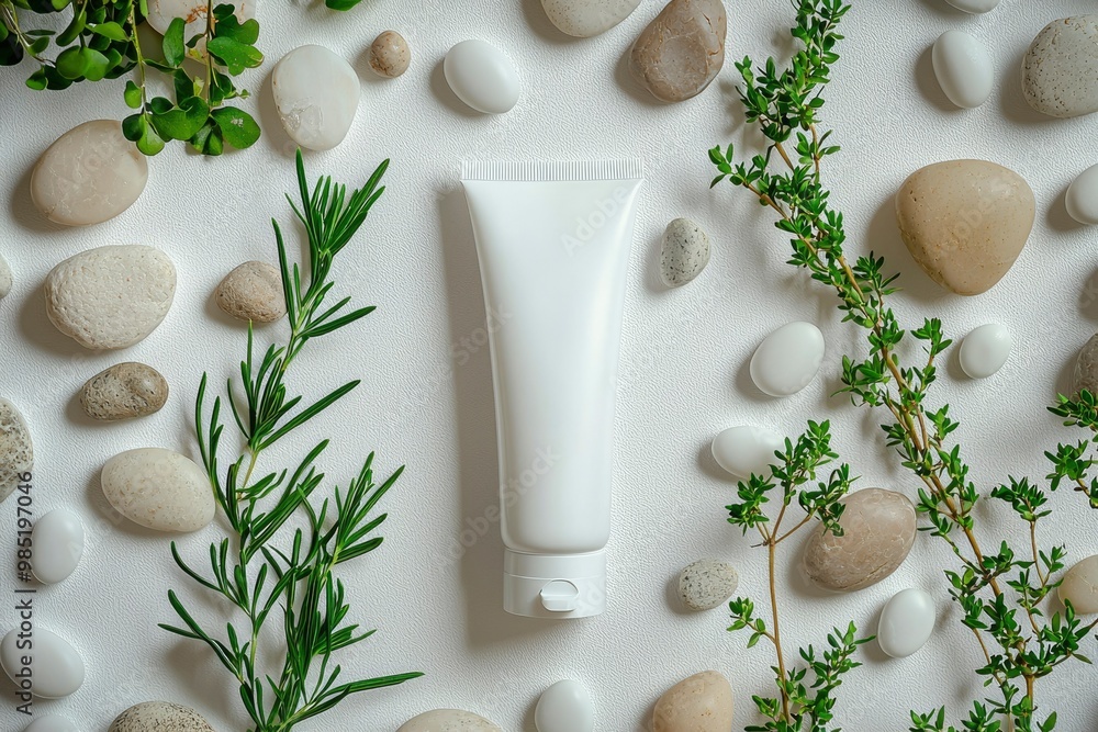 White Cream Tube Surrounded by Stones and Greenery