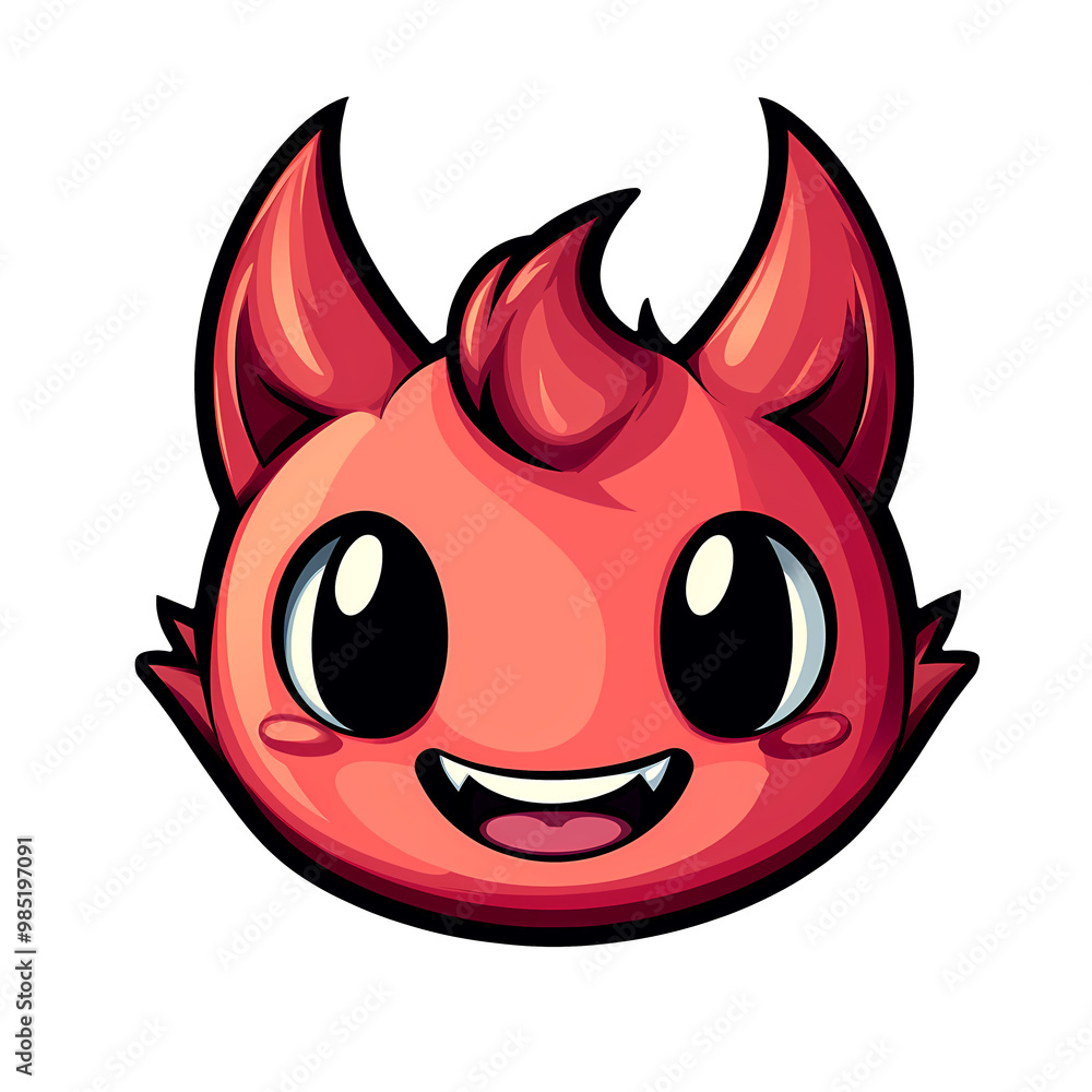 Playful Red Devil Character With a Cheerful Expression and Large Eyes, Perfect for Halloween Fun Playful Red Devil Character With a Cheerful Expression and Large Eyes, Perfect for Halloween Fun