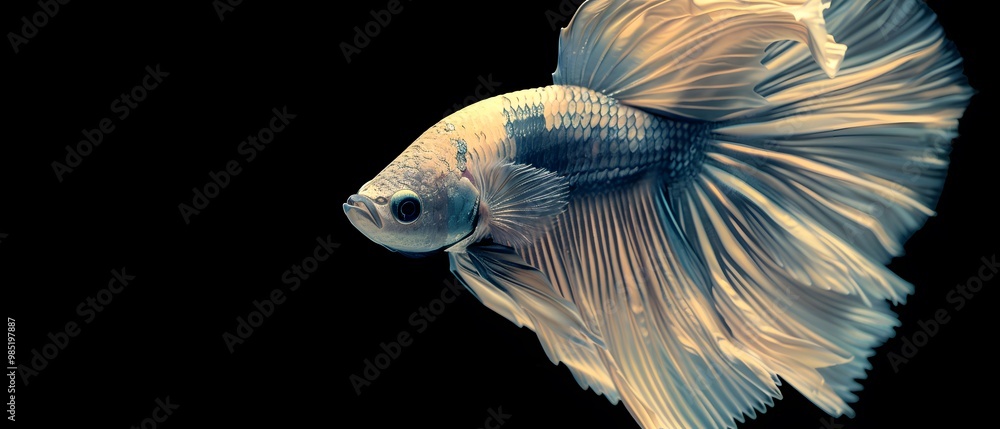 Fototapeta premium Betta fish with flowing fins in aquarium.
