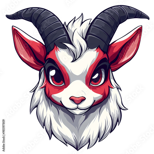 A Playful Stylized Goat Head Illustration With Vibrant Colors and Expressive Features photo