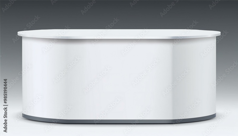A blank white portable exhibition counter, shown as a realistic vector mockup A blank white portable exhibition counter, shown as a realistic vector mockup