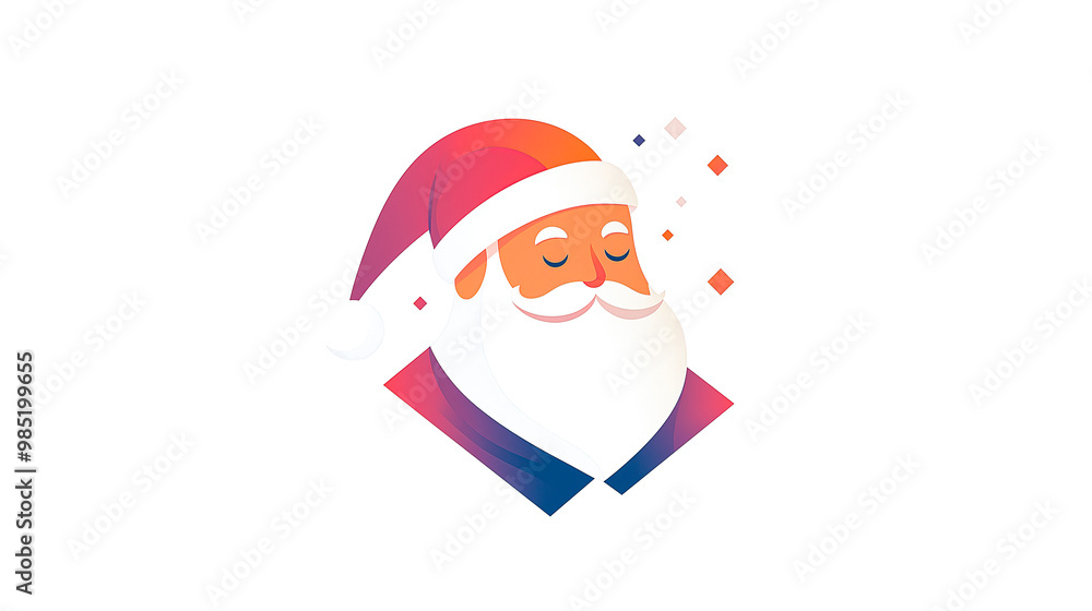 Minimalist Flat Design of Santa Claus on a Clean White Background, Ideal for Christmas Cards and Festive Artwork