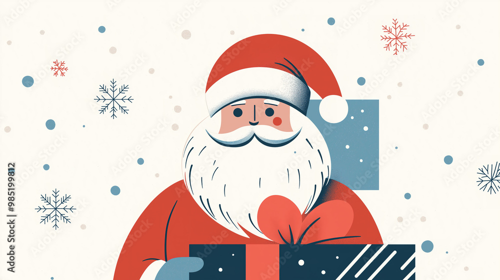 anta Claus Illustration Holding a Present Against a White Background, Perfect for Holiday Cards, Gift Tags, and Christmas Decor anta Claus Illustration Holding a Present Against a White Background, Perfect for Holiday Cards, Gift Tags, and Christmas Decor