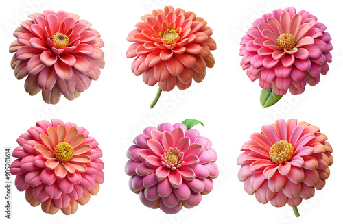 Wallpaper Mural PNG zinnia flower 3d collection, in cartoon style minimal on transparent, white background, isolate
 Torontodigital.ca