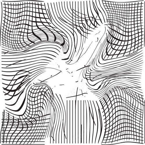 distorted art with torned fishnet, lines and threads