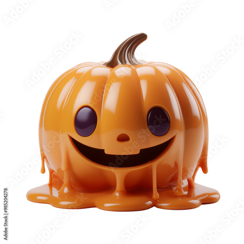 Melting Jack-o'-Lantern, isolated on a transparent background for versatile design use