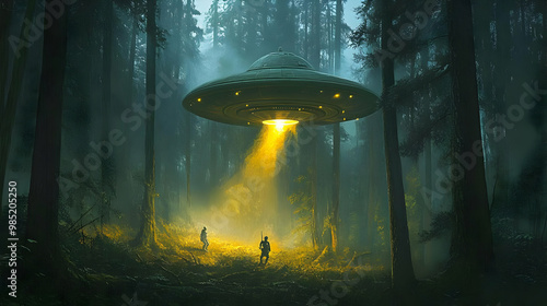 UFO Over Forest Illustration