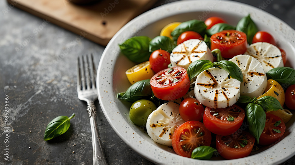 a fresh and colourful caprese pasta salad with halal-certified mozzarella, tomatoes, and basil, drizzled with balsamic oil a fresh and colourful caprese pasta salad with halal-certified mozzarella, tomatoes, and basil, drizzled with balsamic oil