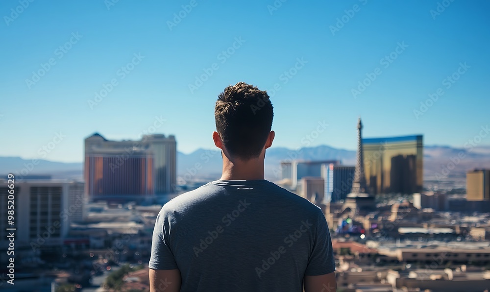 Man Looking at Las Vegas Skyline Man Looking at Las Vegas Skyline