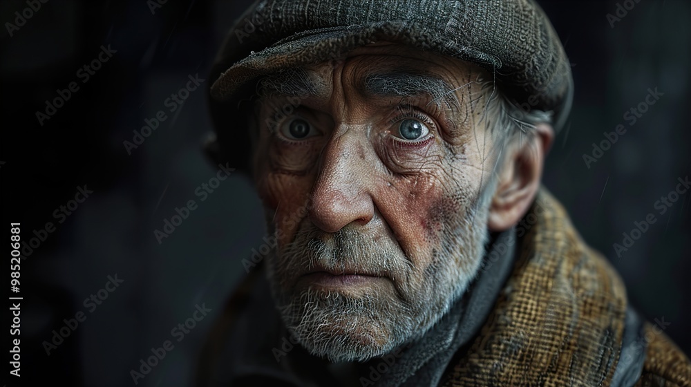 Close-up Portrait of an Elderly Man with a Pensive Expression Close-up Portrait of an Elderly Man with a Pensive Expression