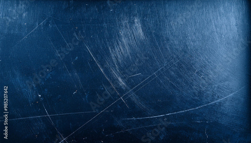 Dusty scratched and scanned old film texture of a metal surface, closeup; dark blue color for backgrounds photo